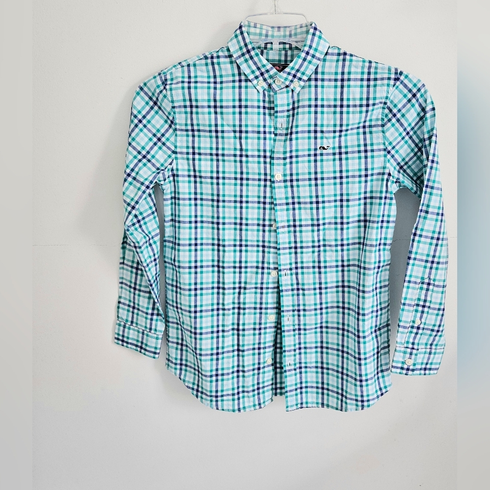 Vineyard Vines Blue and Green Plaid Button-Up Shirt